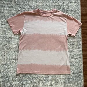 Pink and white tie dye stripe striped t shirt short sleeve tee